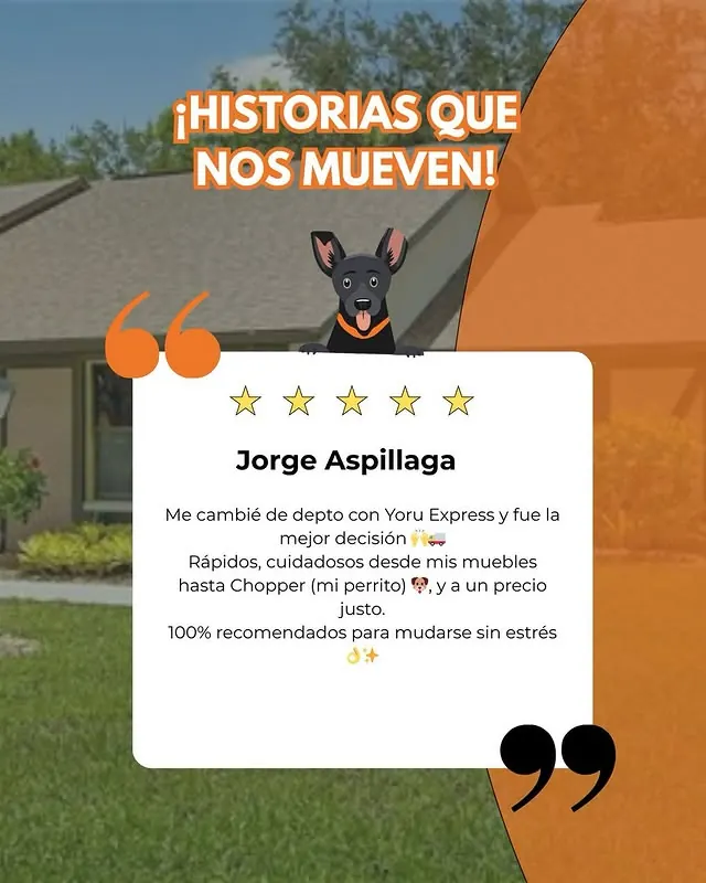 Testimonio de 5 estrellas de un cliente de Yoru Express publicado en Instagram